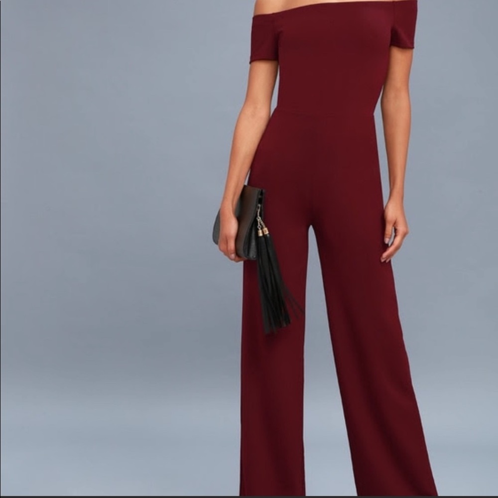 Lulus off the shoulder jumpsuit